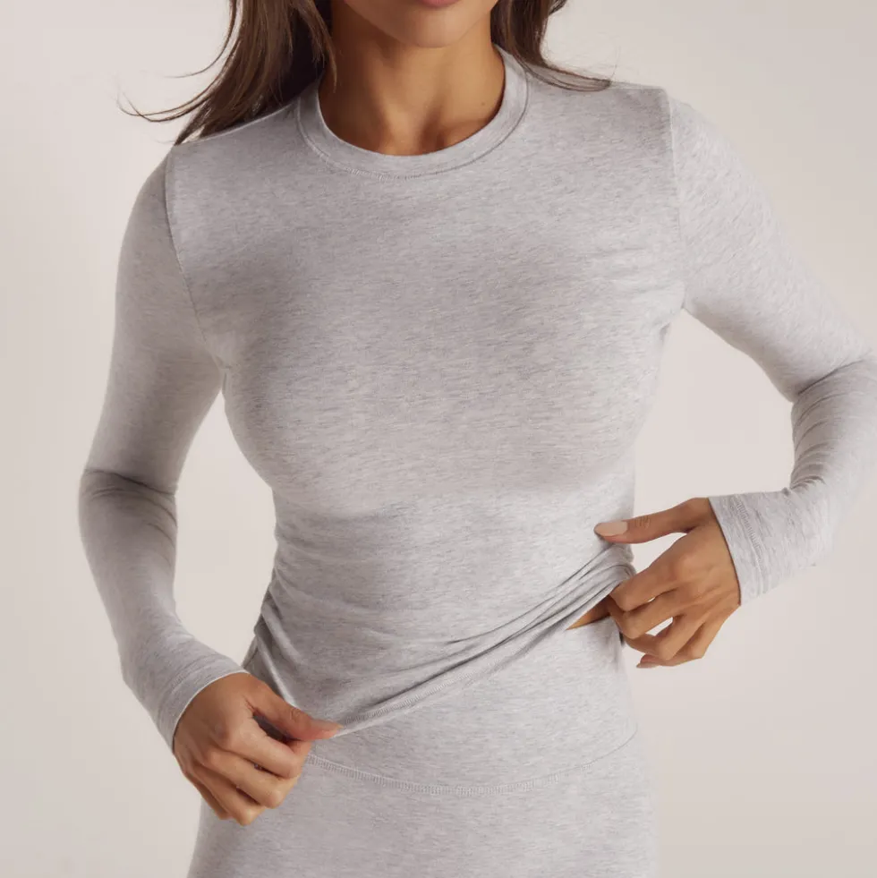Baumwoll-Langarmshirt - Grauer Melange