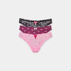 Bedruckte Strings (3er-Pack) - Rosa-Druck