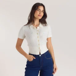 Besticker Stricktop - Crèmefarbe