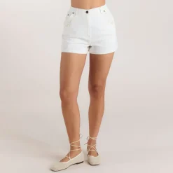 Bestickte Denim Shorts - Weiß