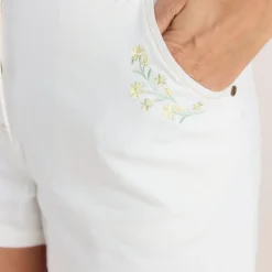 Bestickte Denim Shorts - Weiß