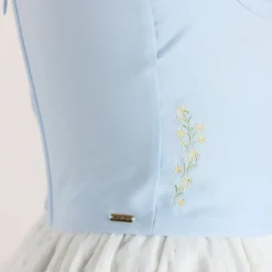 Bestickter Korsett-Top mit Blumenmuster - Blau