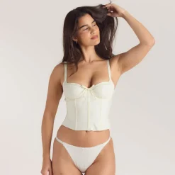 Bestickter Korsett-Top mit Blumenmuster - Buttercreme