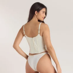 Bestickter Korsett-Top mit Blumenmuster - Buttercreme