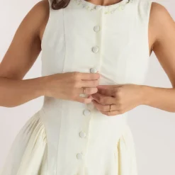 Besticktes Minikleid - Crèmefarbe