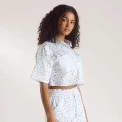 Bloom & Stripe Kurzärmeliges Pyjamahemd - Blau