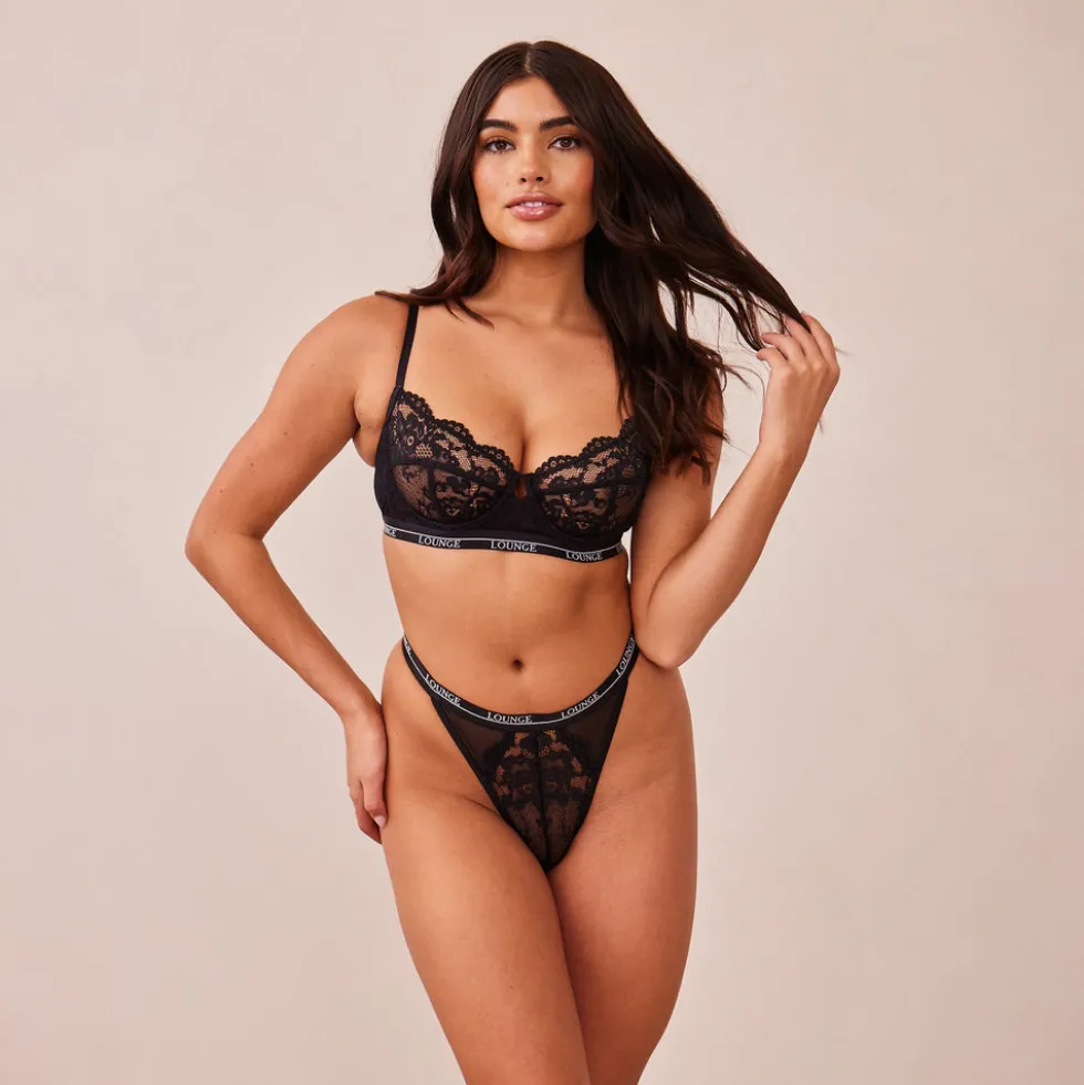 Blossom Balcony BH und String Set - Schwarz