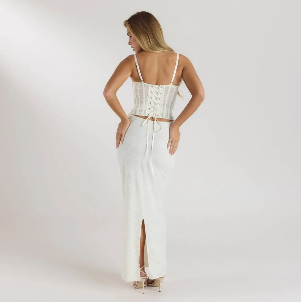 Blossom Maxikleid mit Body - Crèmefarben