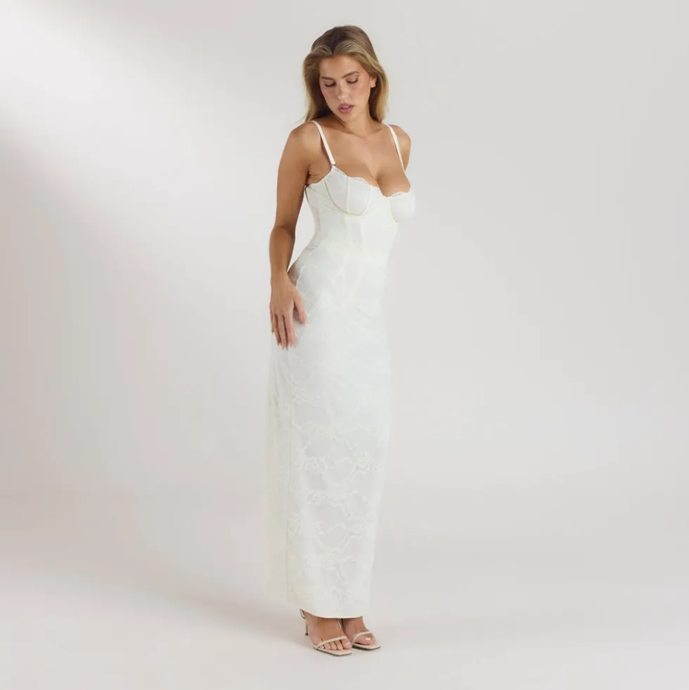 Blossom Maxikleid mit Body - Crèmefarben