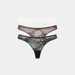 Blossom Spitzenstrings (3er-Pack) - Schwarz