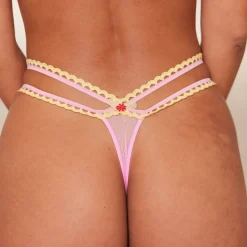 Daisy Embroidered Balcony BH und String/Slip Set - Rosa