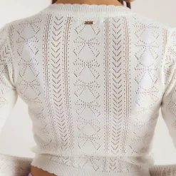Feinstrickjacke mit Schleifenmuster - Weiß