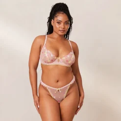 Fleur Balcony Bra und String Set - Rosa