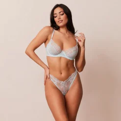 Fleur Balcony Bra und String Set - Blau