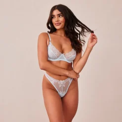 Fleur Balcony Bra und String Set - Blau