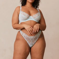Fleur Balcony Bra und String Set - Blau