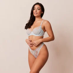 Fleur Balcony Bra und String Set - Blau