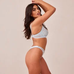 Fleur Balcony Bra und String Set - Blau