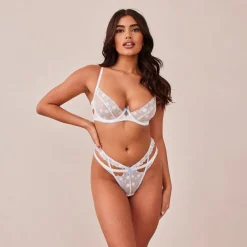 Fleur Balcony Bra und String Set - Weiß und Blau