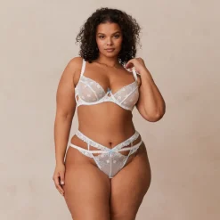 Fleur Balcony Bra und String Set - Weiß und Blau
