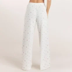 Gerippte Pyjamahosen - Florales Weiß
