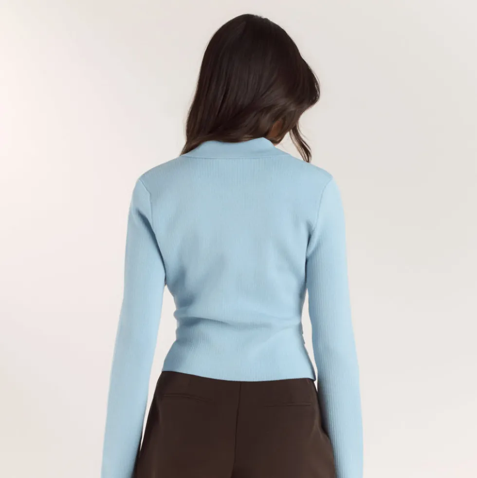Gerippte Strickjacke - Hellblau