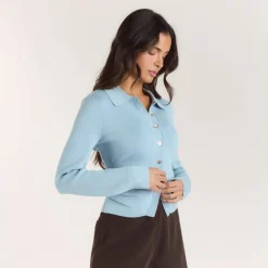 Gerippte Strickjacke - Hellblau