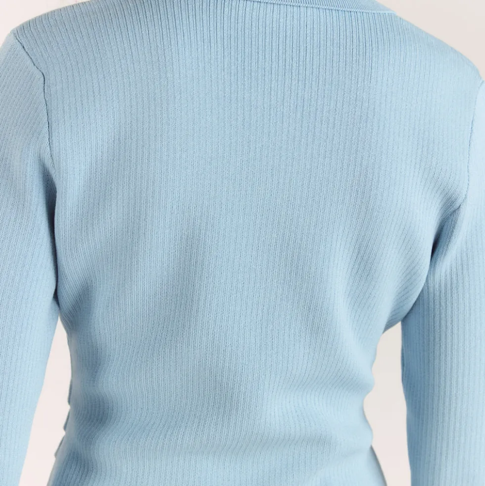 Gerippte Strickjacke - Hellblau