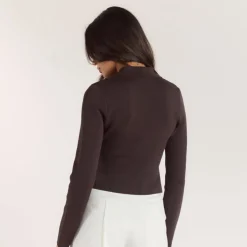 Gerippte Strickjacke - Schokolade