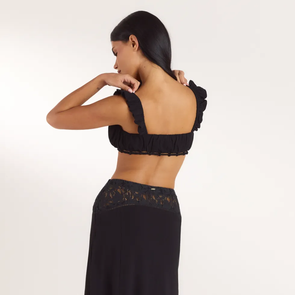 Gerüschtes Bralette - Schwarz