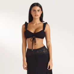 Gerüschtes Bralette - Schwarz