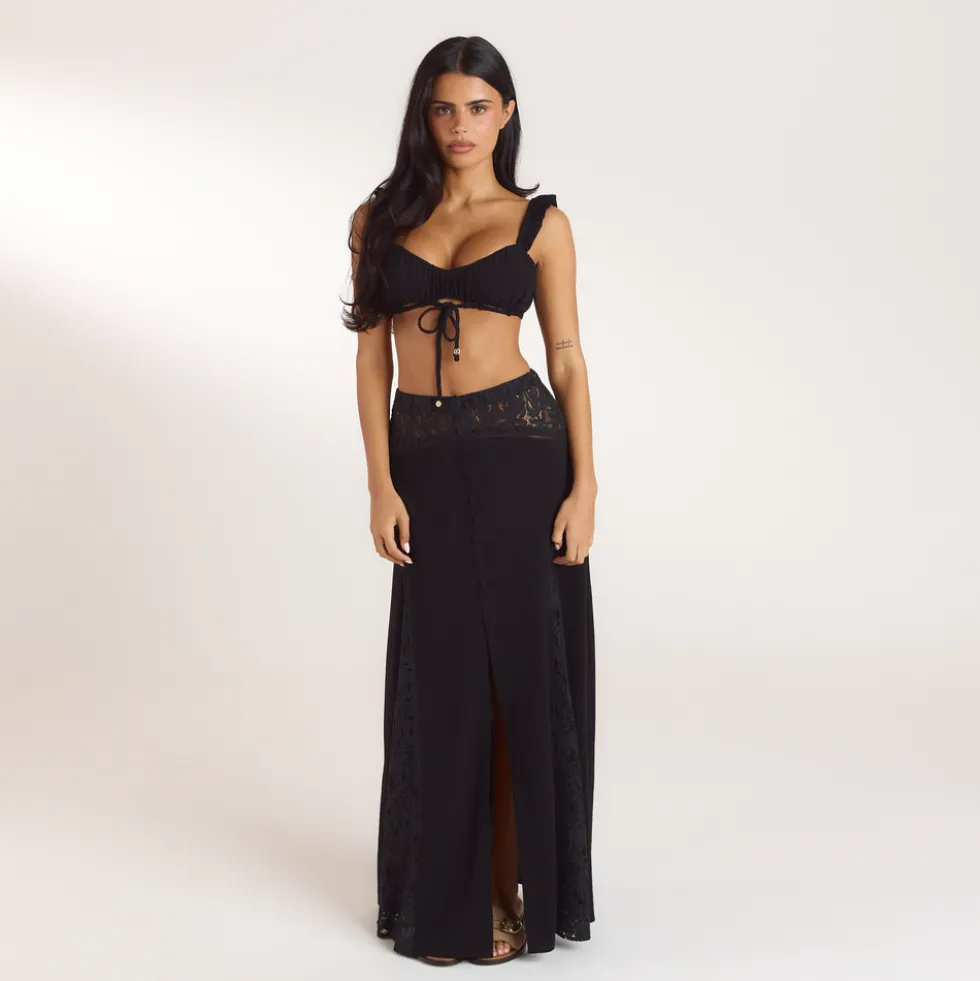 Gerüschtes Bralette - Schwarz