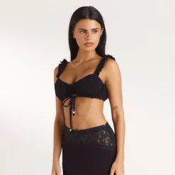 Gerüschtes Bralette - Schwarz