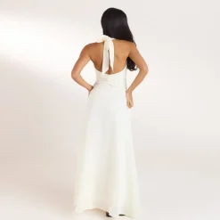 Gerüschtes Tencel Maxikleid - Crèmefarbe