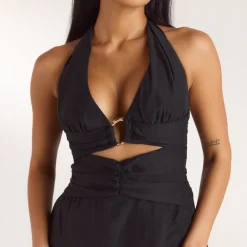 Gerüschtes Tencel Minikleid - Schwarz