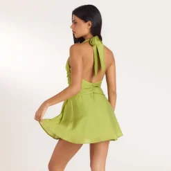Gerüschtes Tencel Minikleid - Lindgrün