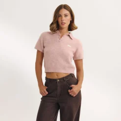 Gestrickter Poloshirt - Rosa