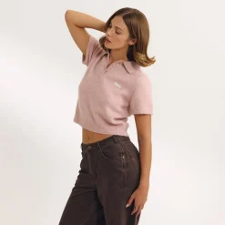 Gestrickter Poloshirt - Rosa