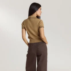 Gestricktes Polo-Top - Hellbraun