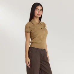 Gestricktes Polo-Top - Hellbraun