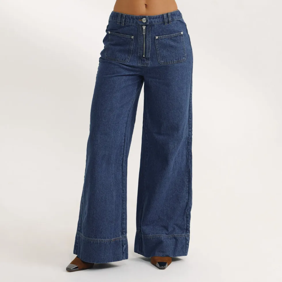 Hochtaillierte Jeans mit Weitem Bein - Blau