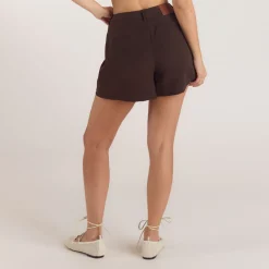 Hochtaillierte Tailored-Shorts - Schokolade