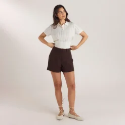 Hochtaillierte Tailored-Shorts - Schokolade