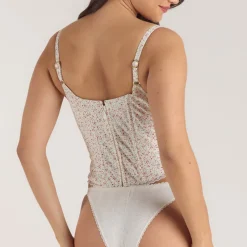 Korsetttop mit Spitzenbesatz - Florales Rosa