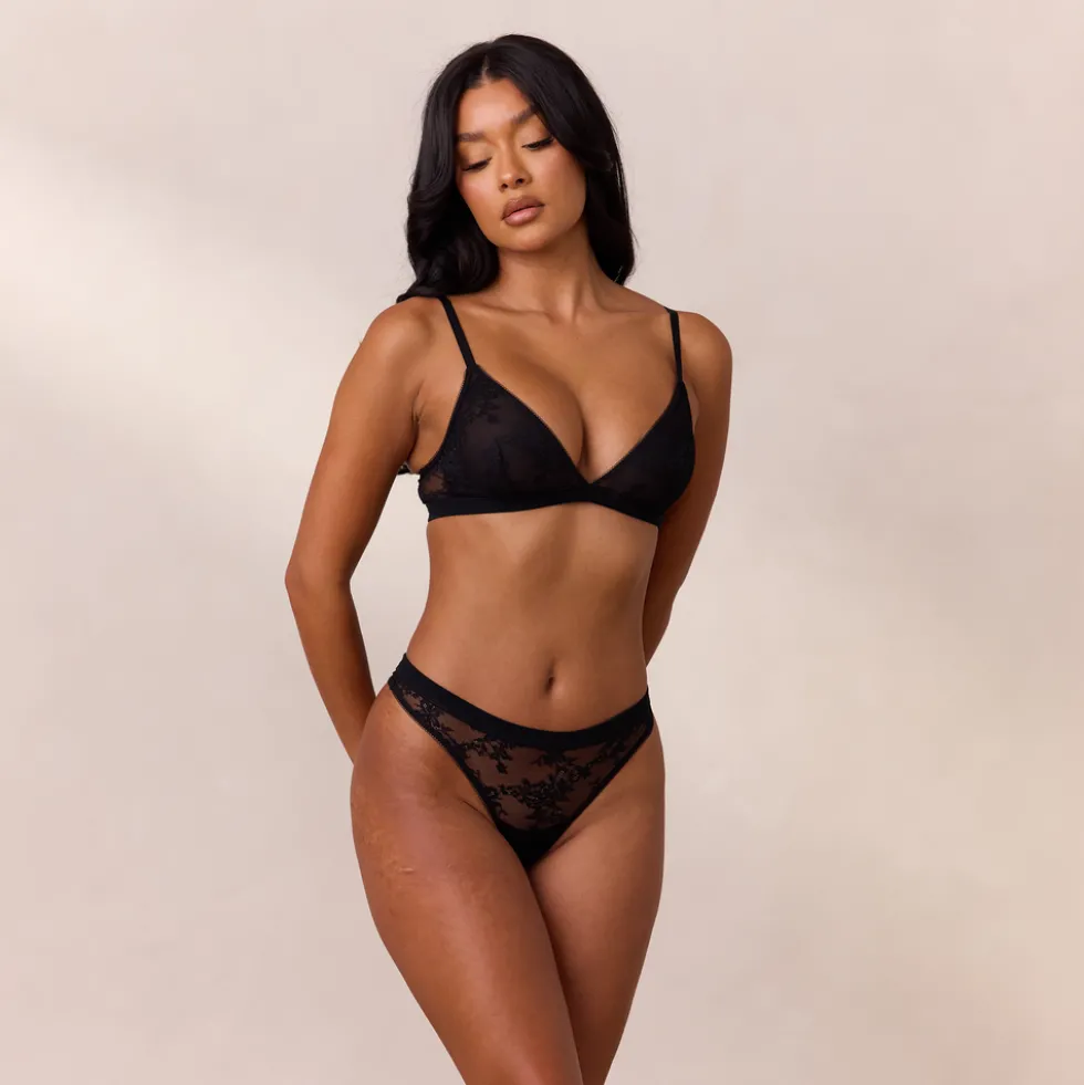 Lace Triangle Bralette - Schwarz