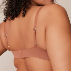 Light Bügelloser Plunge T-shirt BH und String/Slip Set - Mokka