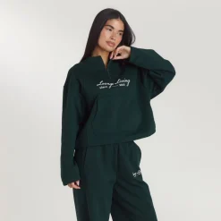 Lounge Living Pullover mit Viertel-Zip - Waldgrün