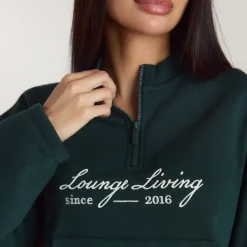 Lounge Living Pullover mit Viertel-Zip - Waldgrün