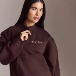 Lounge Living Pullover mit Viertel-Zip - Schokolade