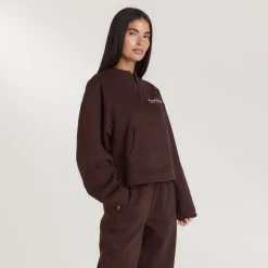 Lounge Living Pullover mit Viertel-Zip - Schokolade